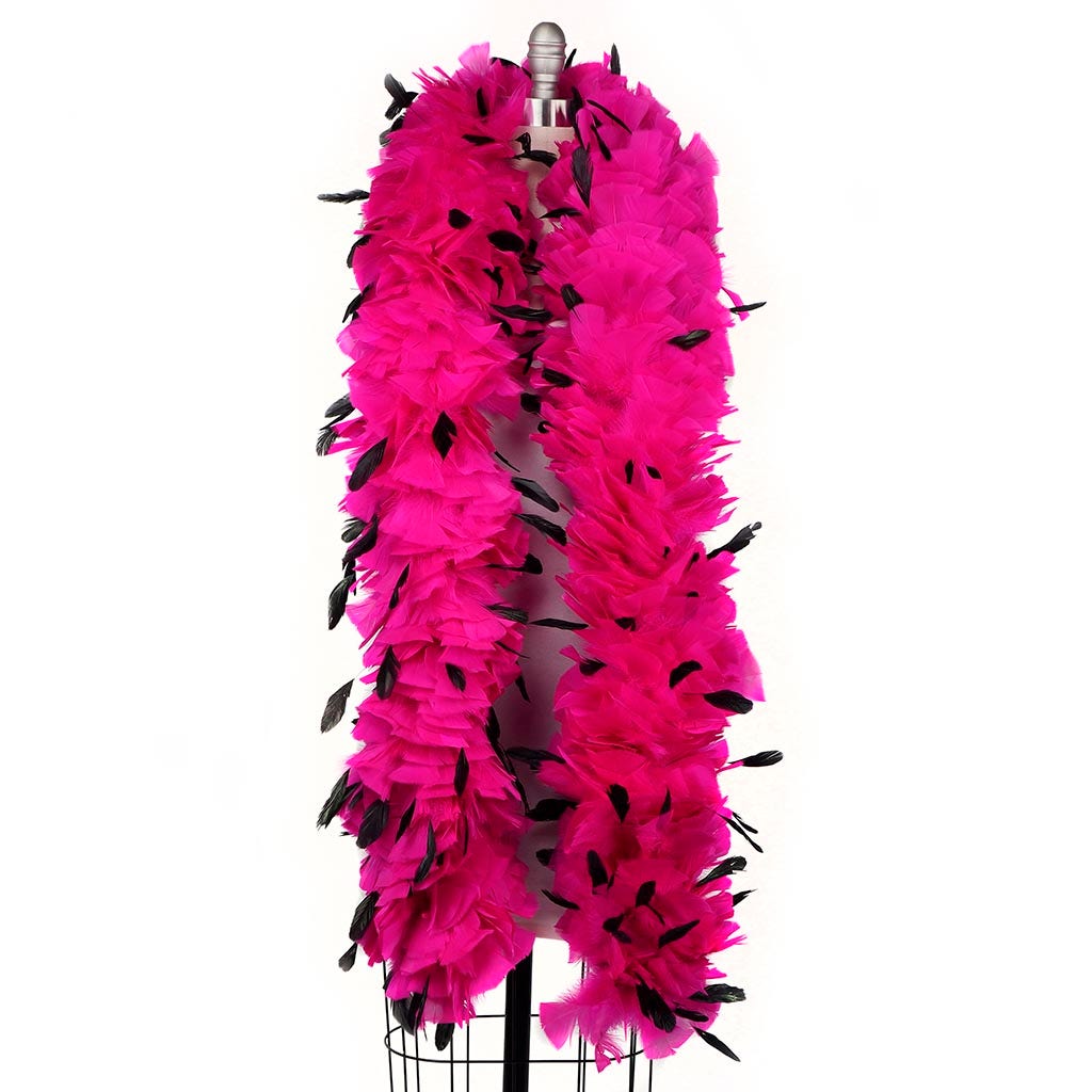 Turkey Feather Boa with Stripped Coque - Shocking Pink/Black