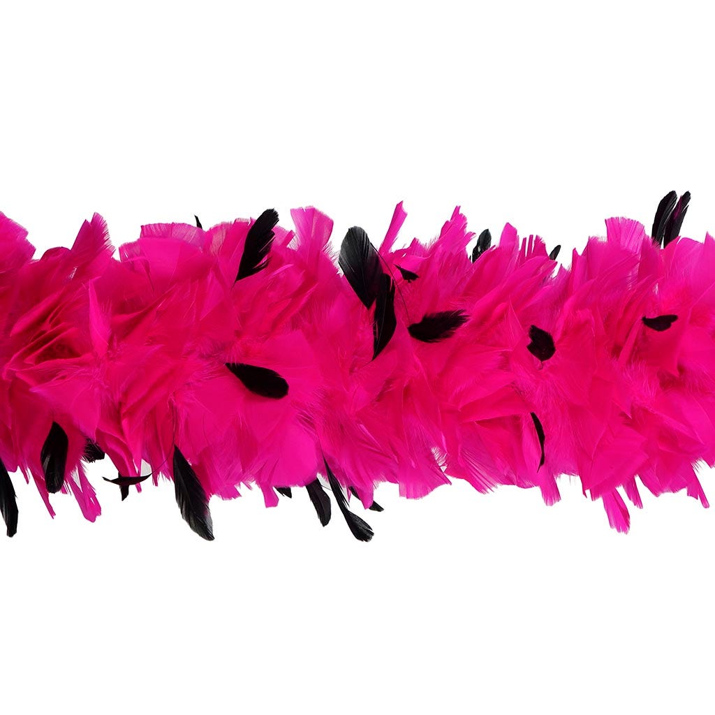 Turkey Feather Boa with Stripped Coque - Shocking Pink/Black