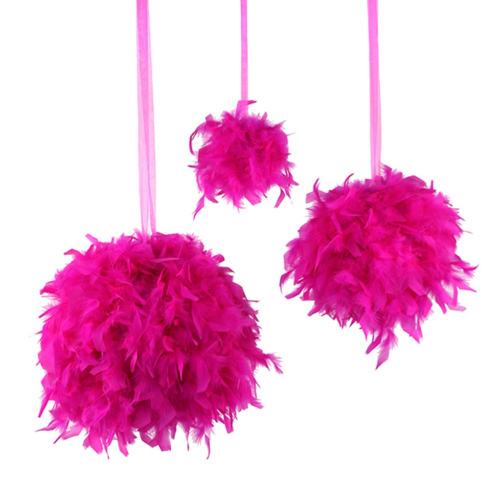 Chandelle Feather Pom Poms - Shocking Pink - 6"