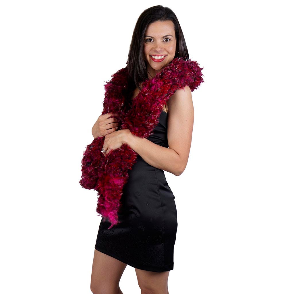 Red Chinchilla Saddle Rooster Feather Boa 4-5"  - Shocking Pink