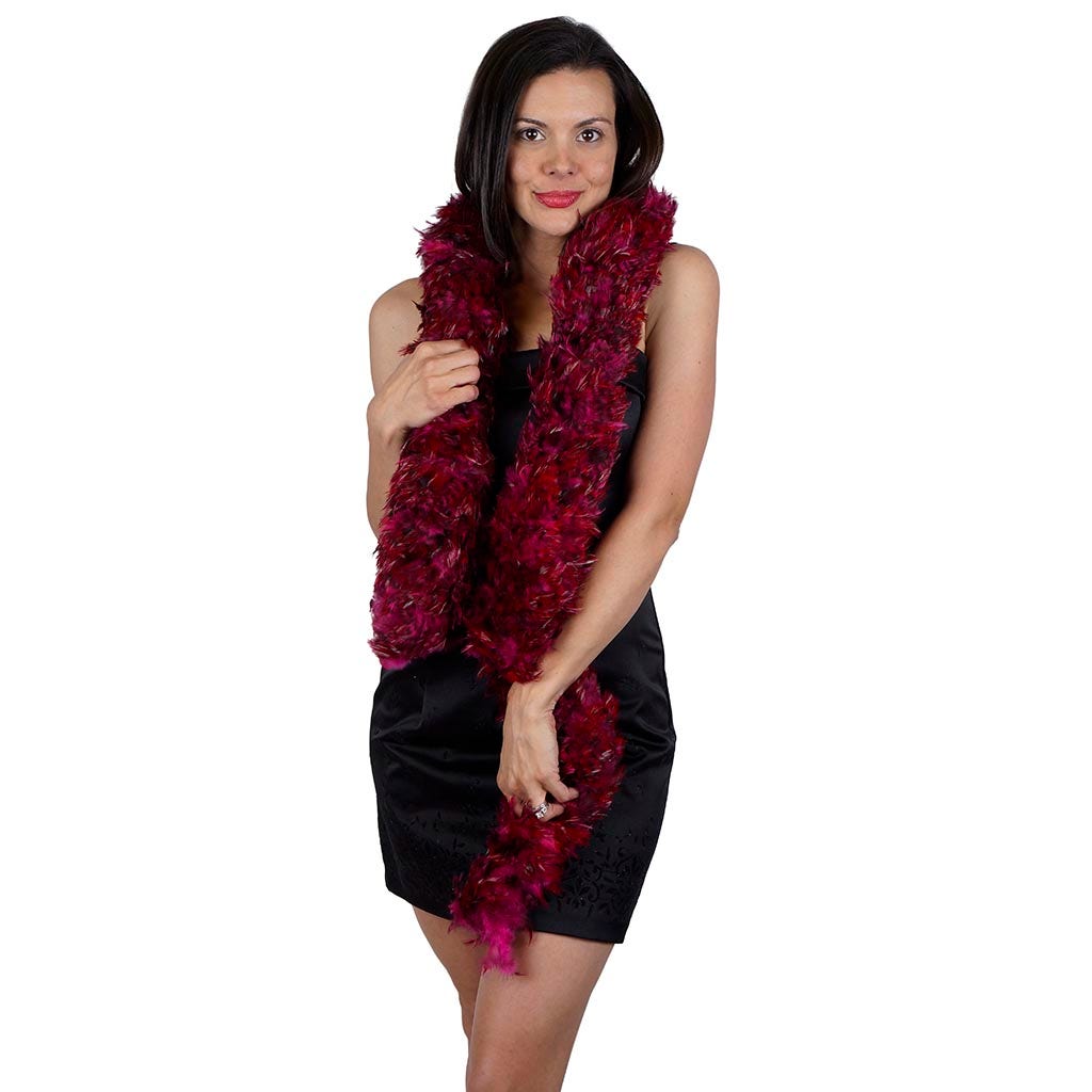 Red Chinchilla Saddle Rooster Feather Boa 4-5"  - Shocking Pink