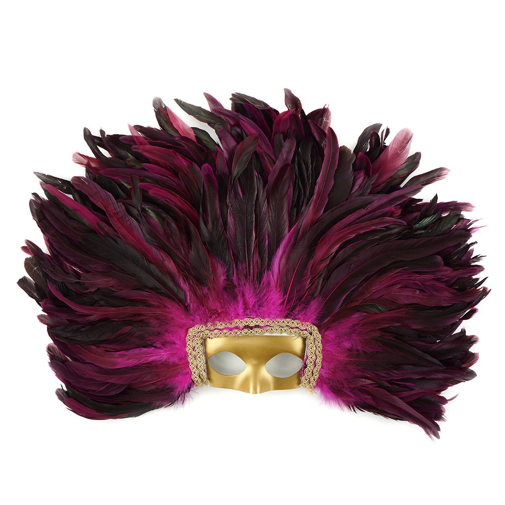 Feather Headdress Mask-Dyed - Shocking Pink