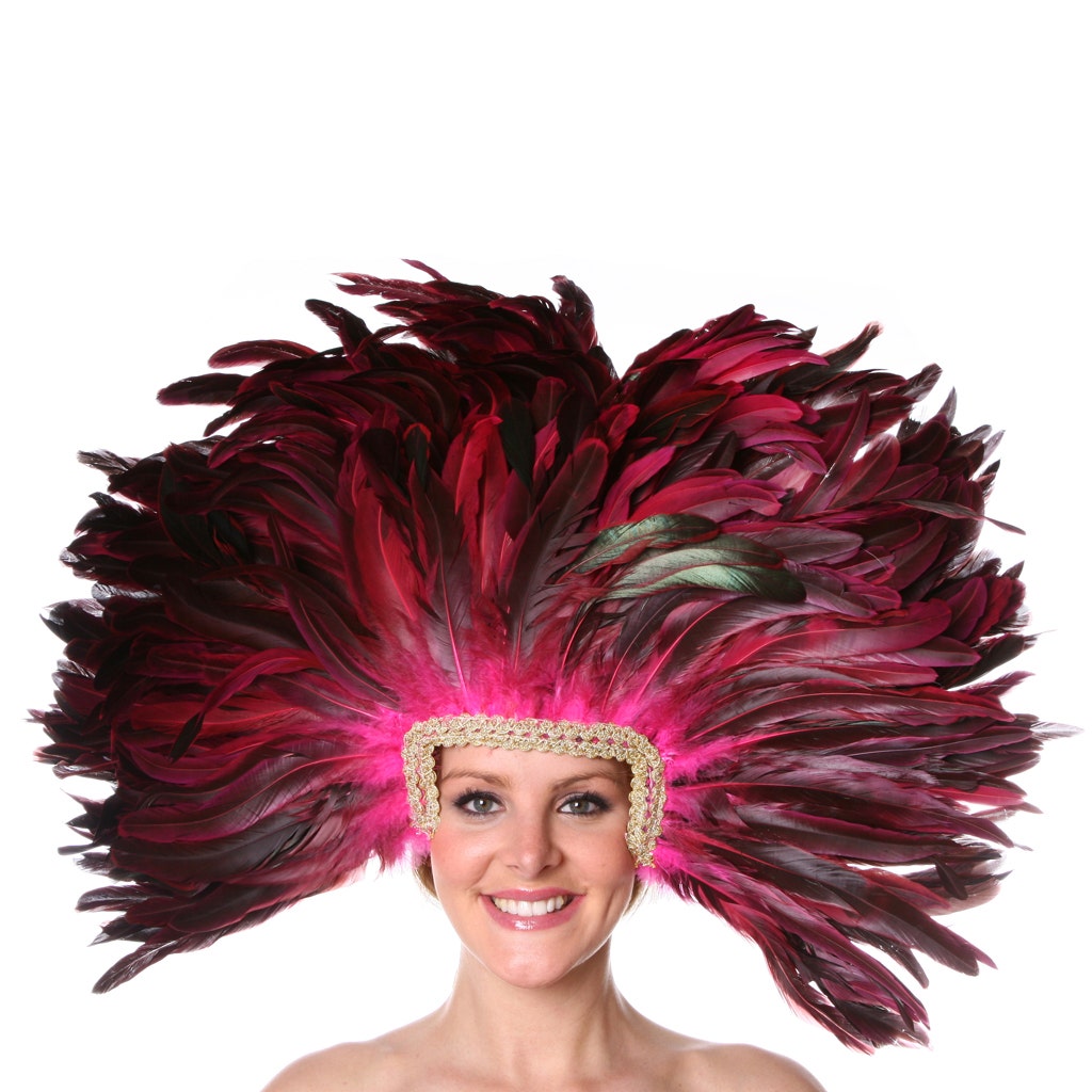 Feather Headdress Mask-Dyed - Shocking Pink