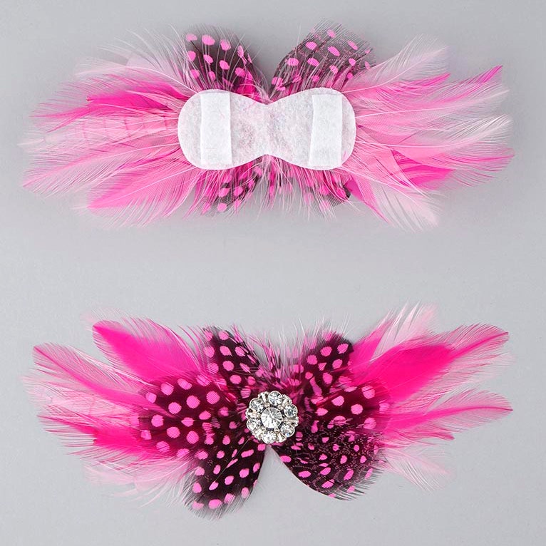Feather Headband Embellishment w/Hackle/Guinea Candy Pink/Shocking Pink