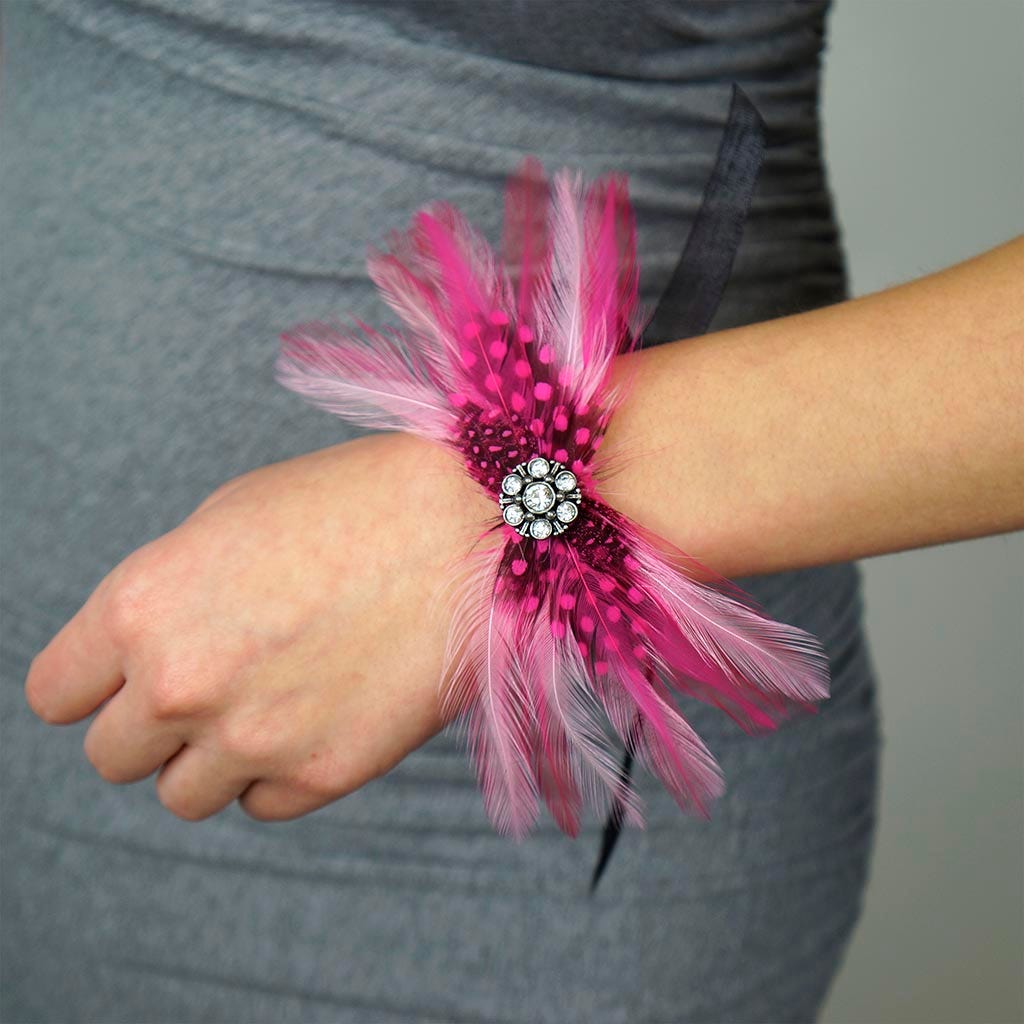 Feather Headband Embellishment w/Hackle/Guinea Candy Pink/Shocking Pink