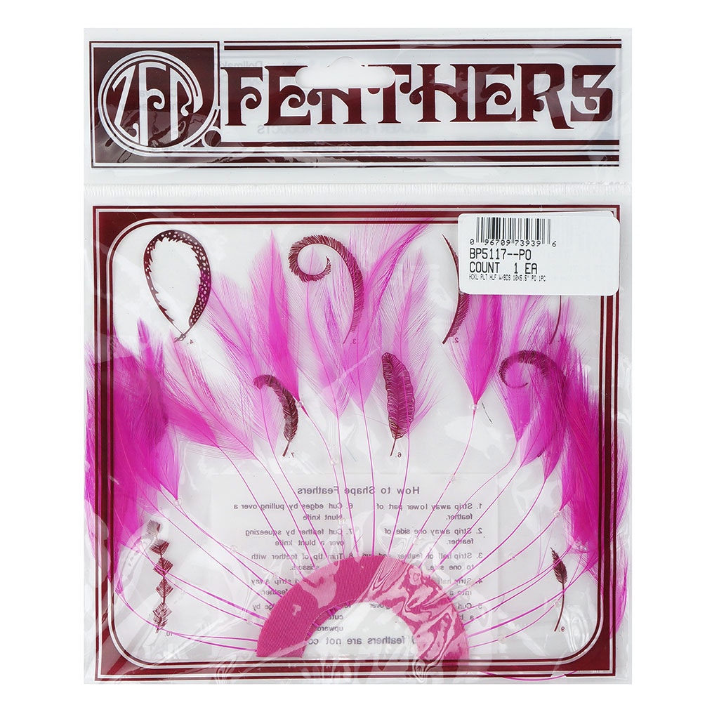 Feather Hackle Plate Trims with Beads - Pink Orient