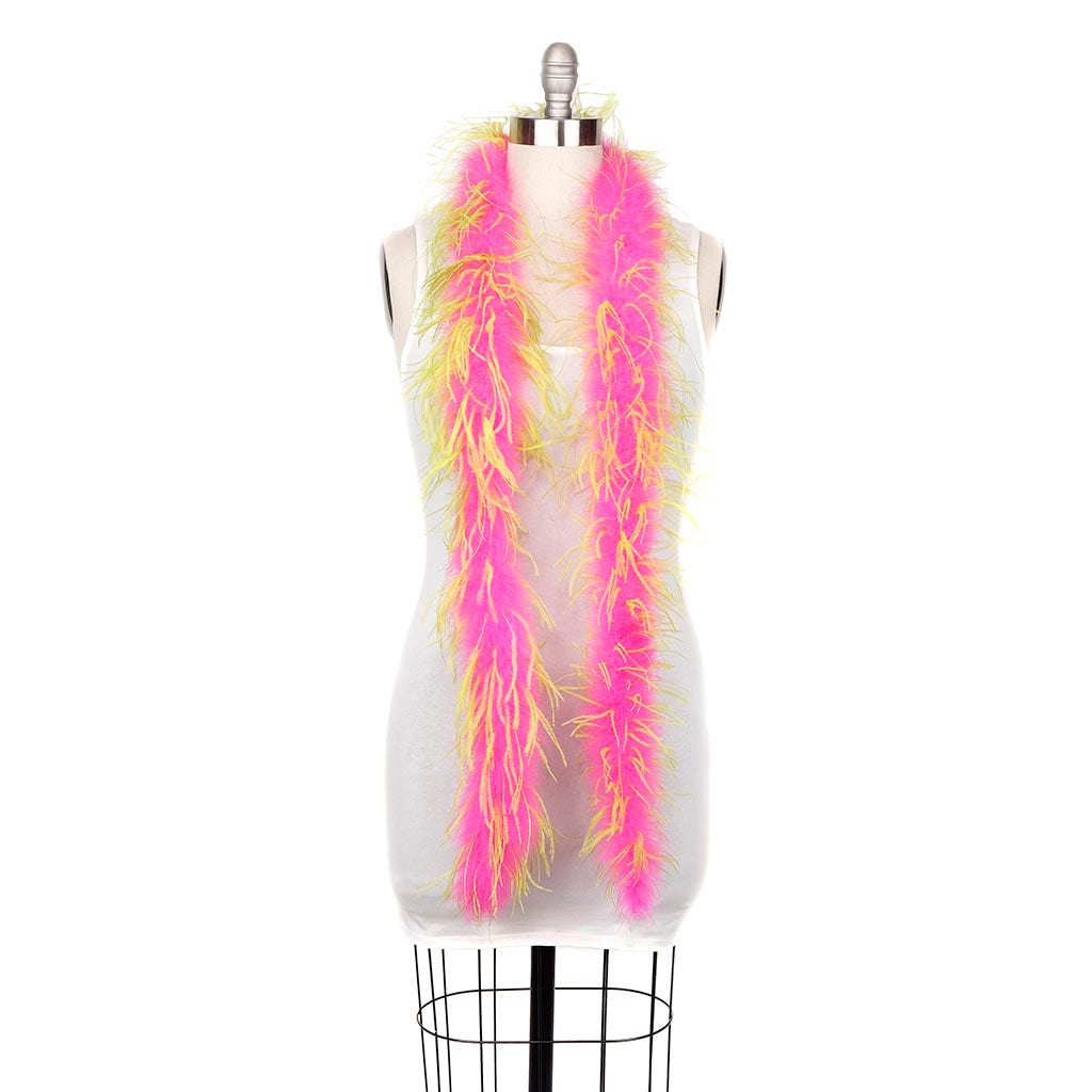 Marabou and Ostrich Feather Boa -  Pink Orient/Lime