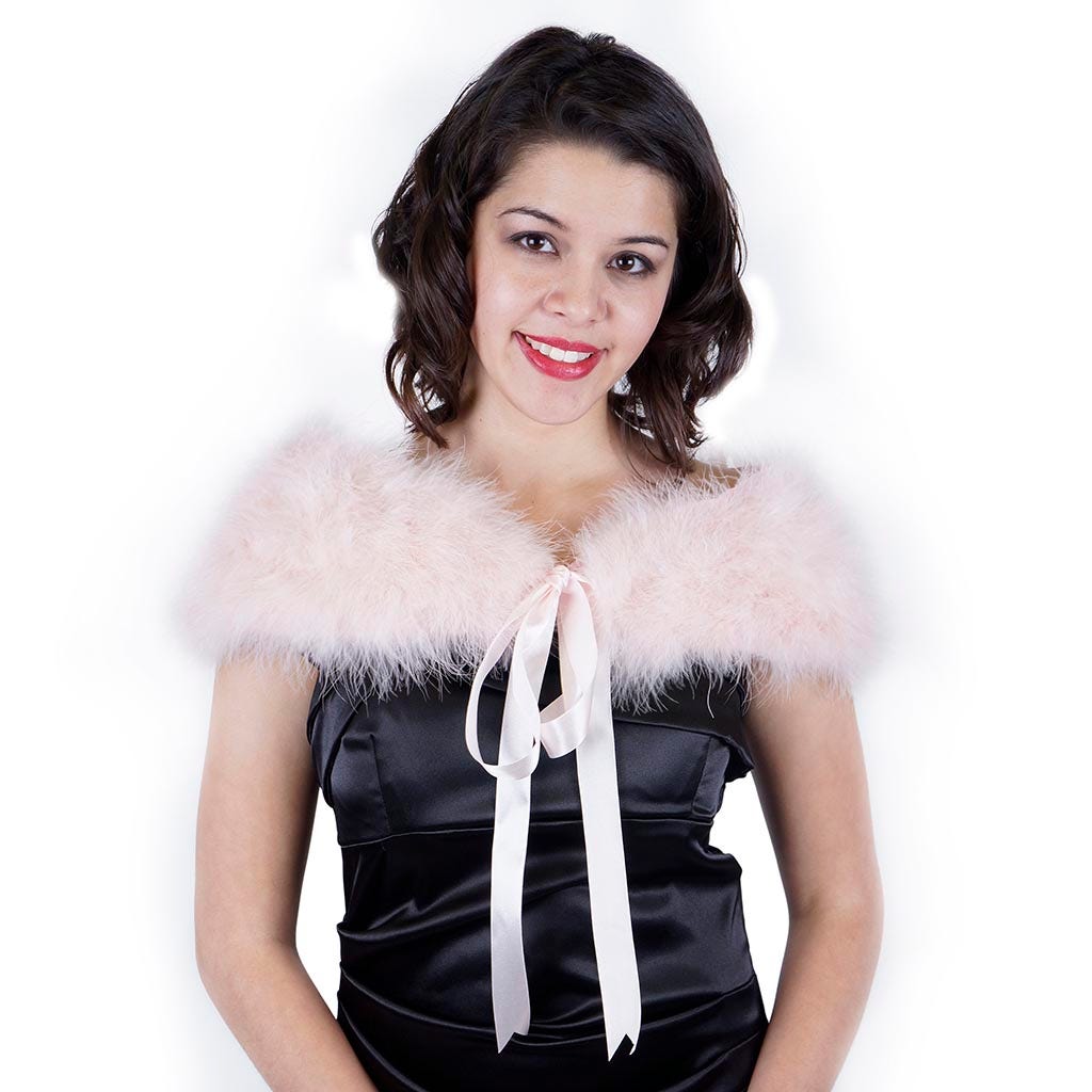Marabou Feather Shawl w/Ribbon Ties - Champagne