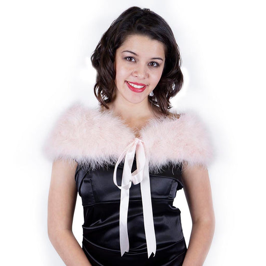 Marabou Feather Shawl w/Ribbon Ties - Champagne