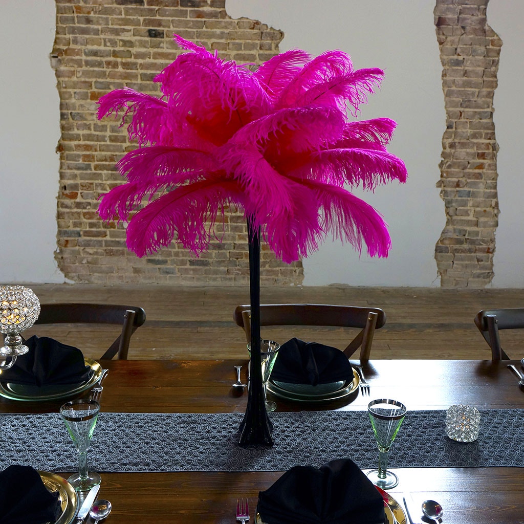 Ostrich Eiffel Tower Centerpiece Shocking Pink w/Black Vase