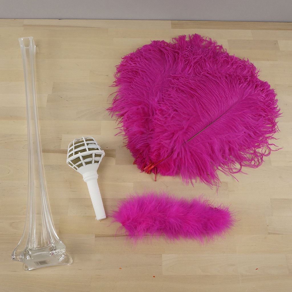 Ostrich Eiffel Tower Centerpiece Shocking Pink With Clear Vase