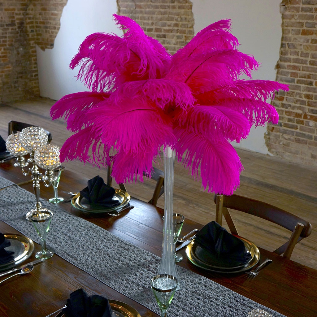 Ostrich Eiffel Tower Centerpiece Shocking Pink With Clear Vase