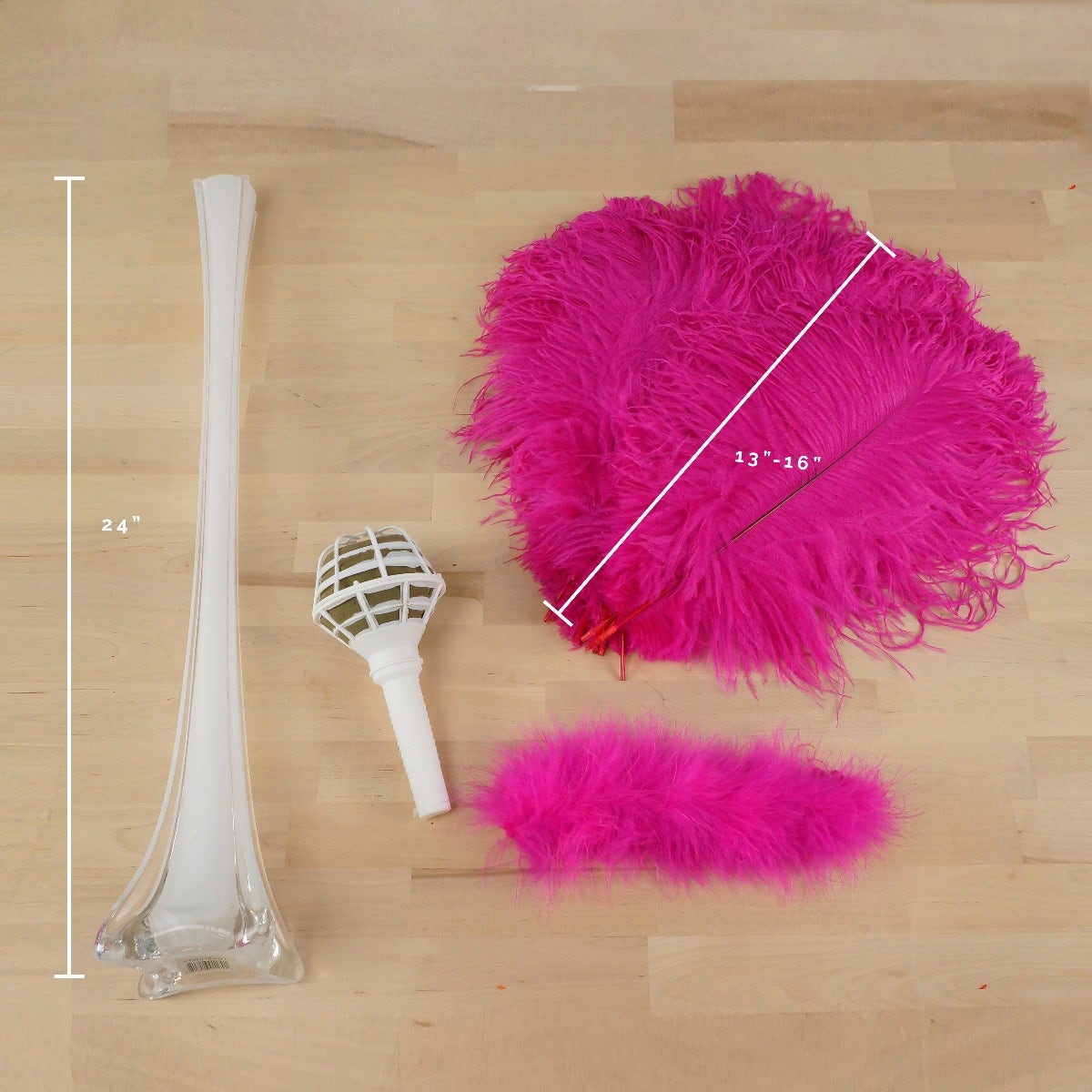 Ostrich Eiffel Tower Centerpiece Shocking Pink w/White Vase
