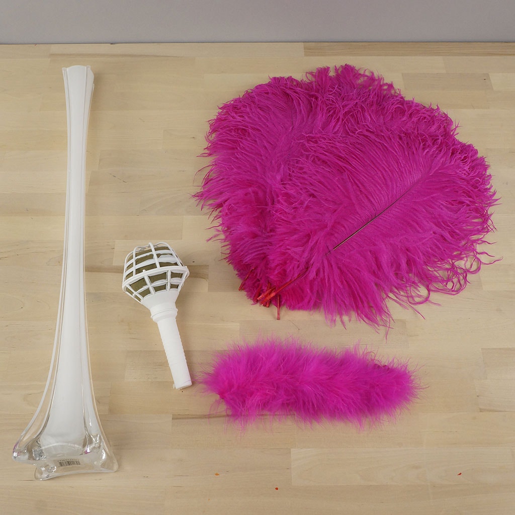 Ostrich Eiffel Tower Centerpiece Shocking Pink w/White Vase