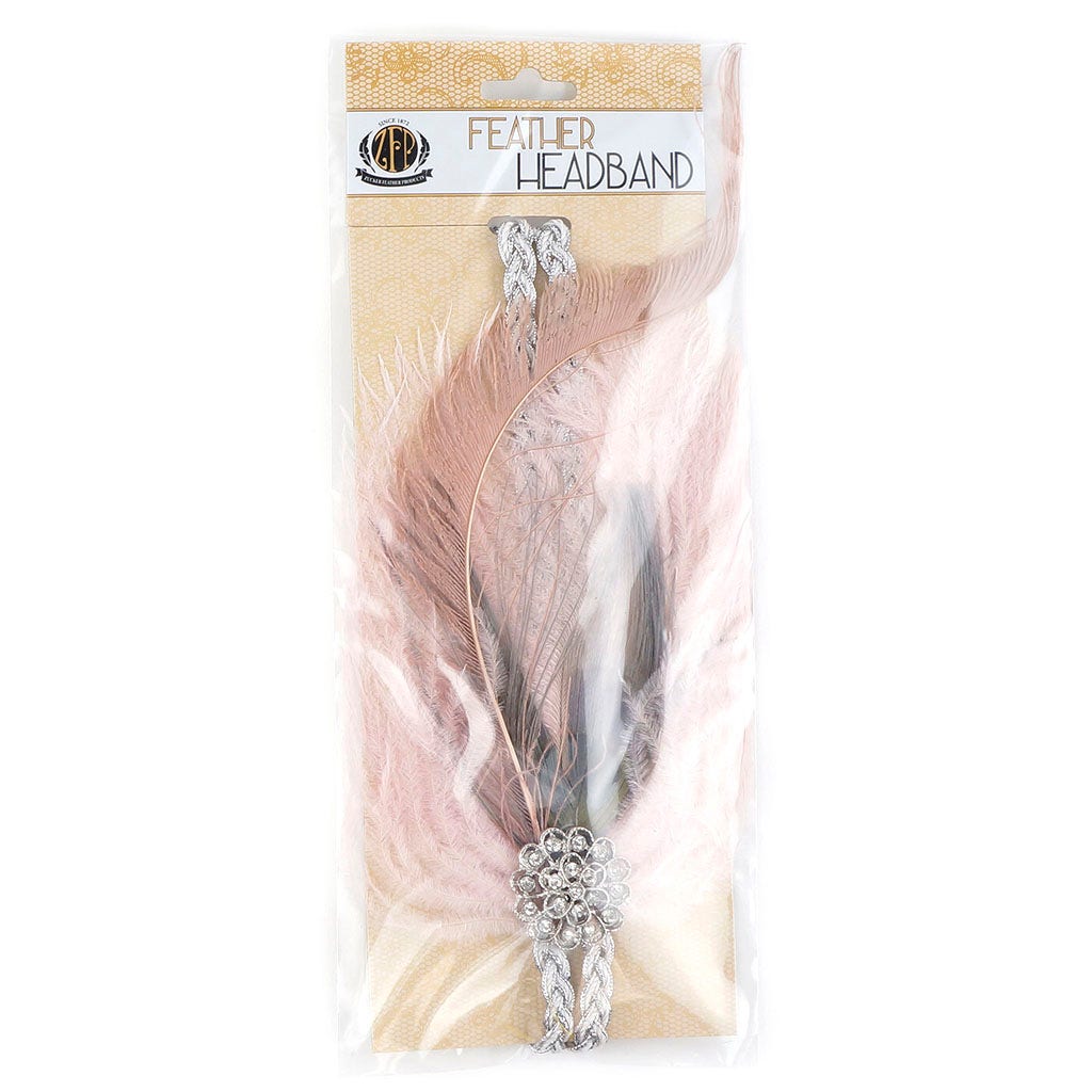 Feather Headband w/Ostrich/Peacock Champagne/Iris