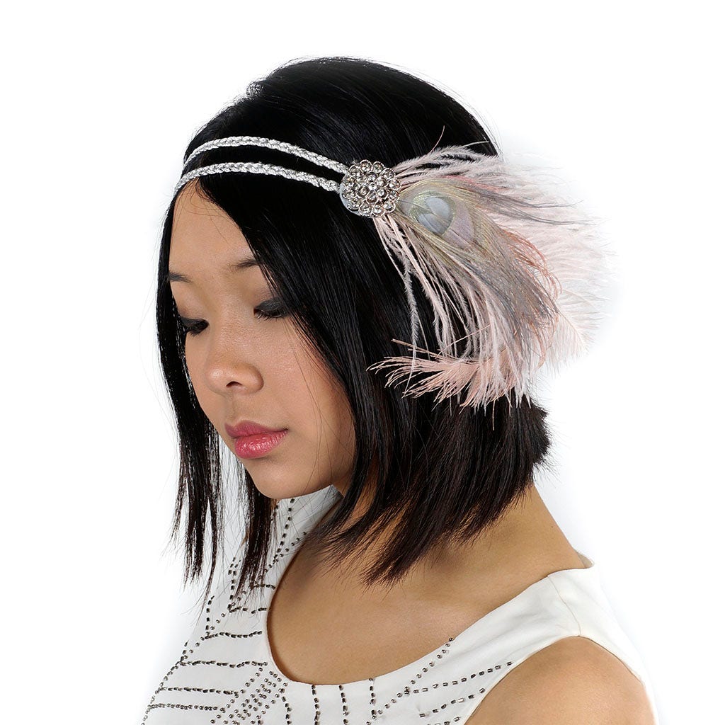 Feather Headband w/Ostrich/Peacock Champagne/Iris