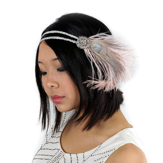 Feather Headband w/Ostrich/Peacock Champagne/Iris
