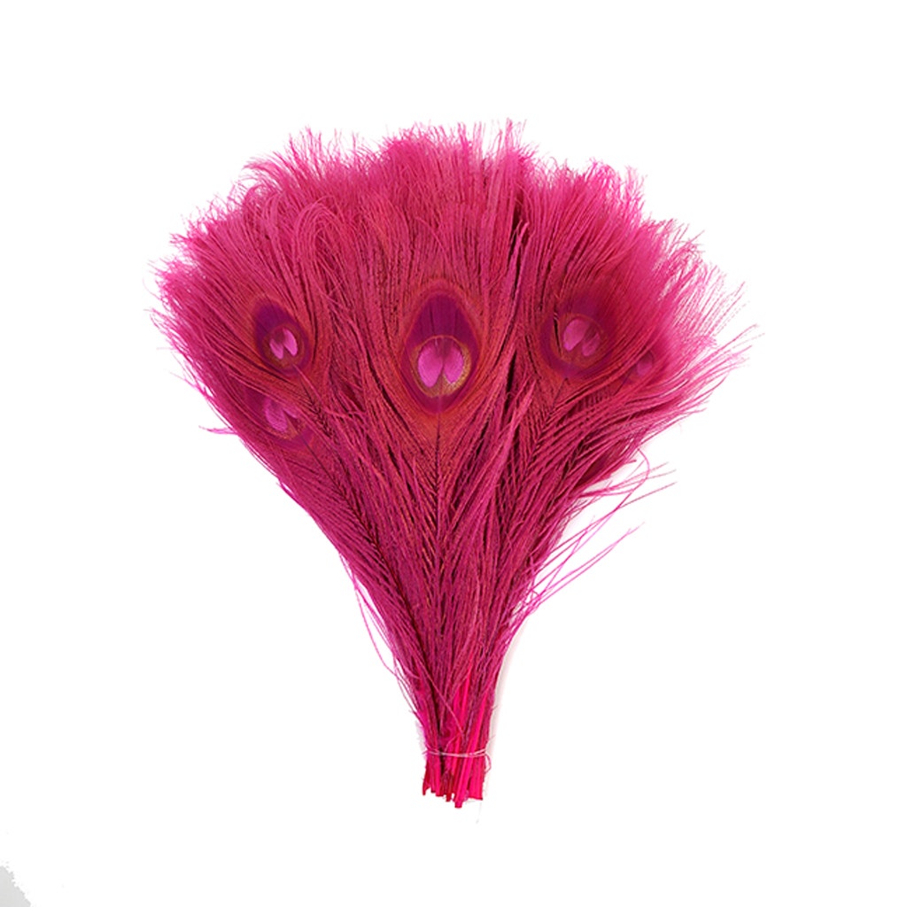 Peacock Tail Eyes Bleached and Dyed - 8-15” - 100 pc - Shocking Pink