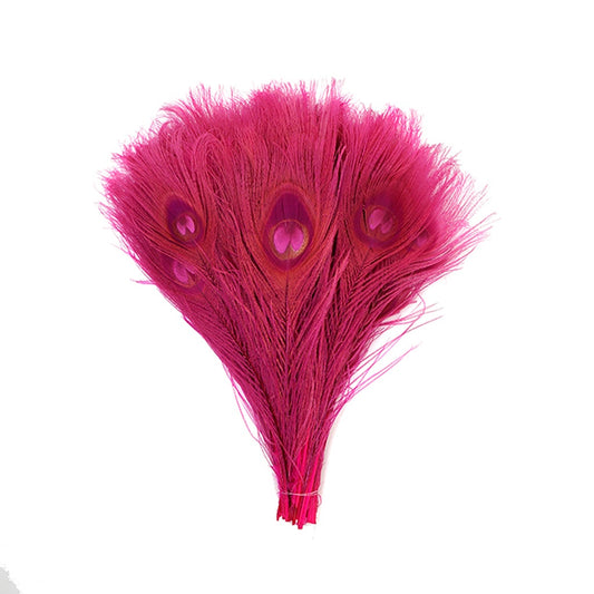 Peacock Tail Eyes Bleached and Dyed - 8-15” - 100 pc - Shocking Pink