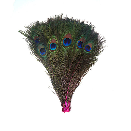 Bulk Peacock Eye Feathers (Full Eye) Stem Dyed 100 pc - 8-15" - Shocking Pink