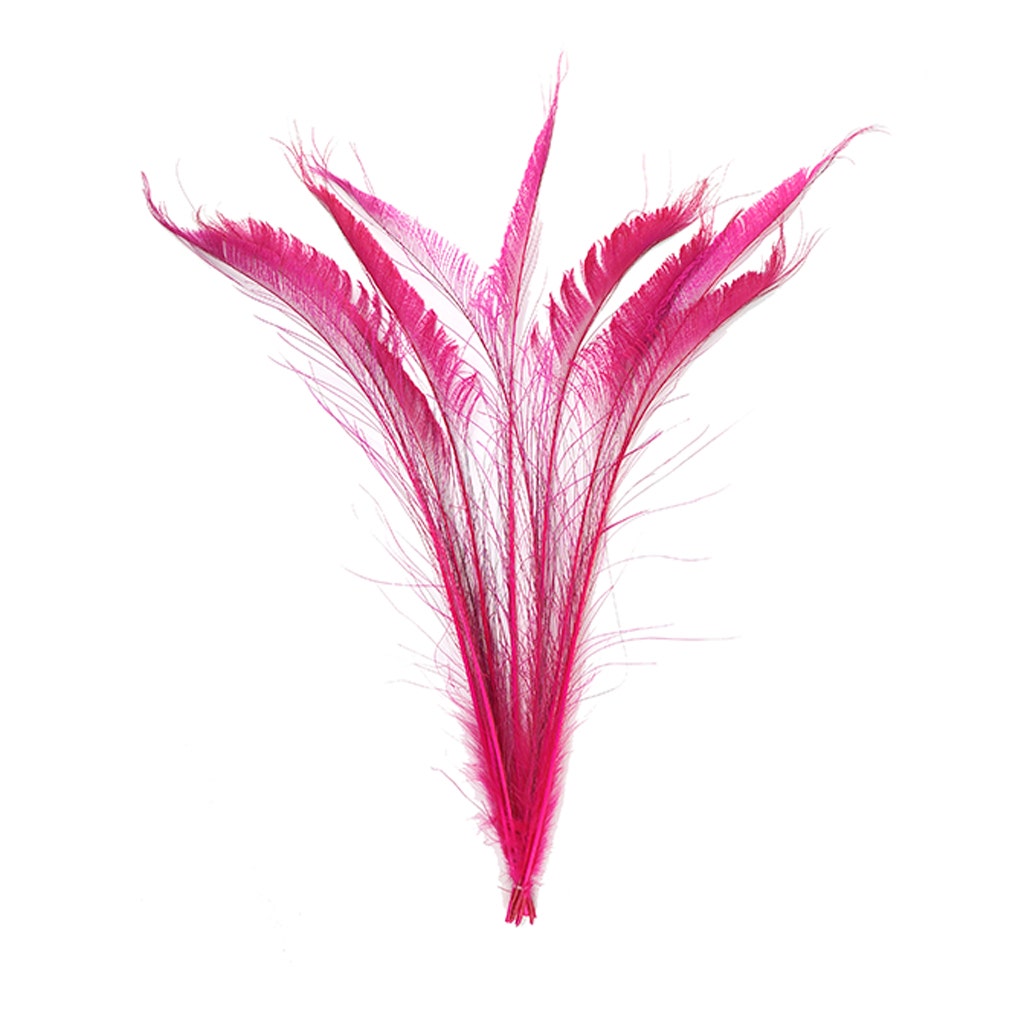 Bleached and Dyed Peacock Sword Feathers - Shocking Pink