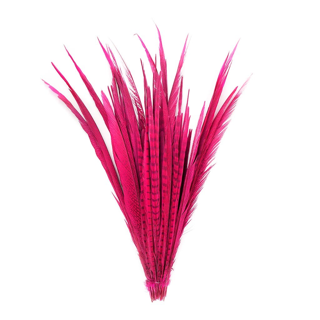 Assorted Pheasant Tails Dyed - Shocking Pink
