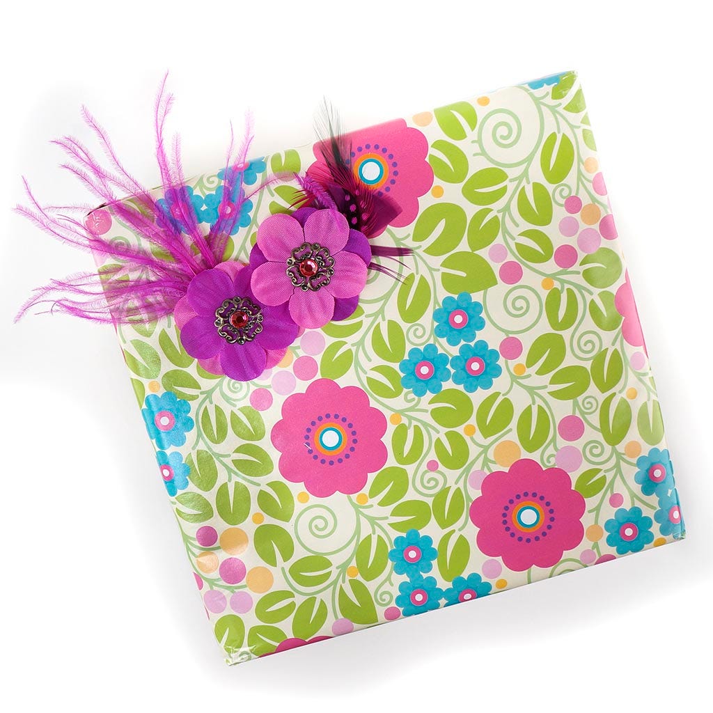 Flower Stickers w/Feathers 2 pcs -