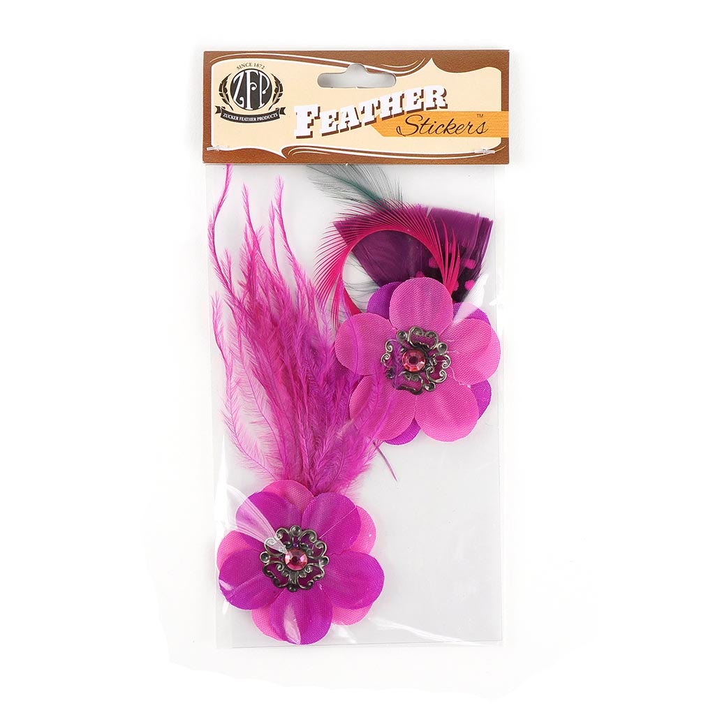 Flower Stickers w/Feathers 2 pcs -