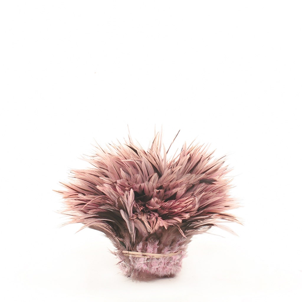 Badger Rooster Saddle Feathers Strung - 1 Yard 4-6" Rooster Feathers - Candy Pink