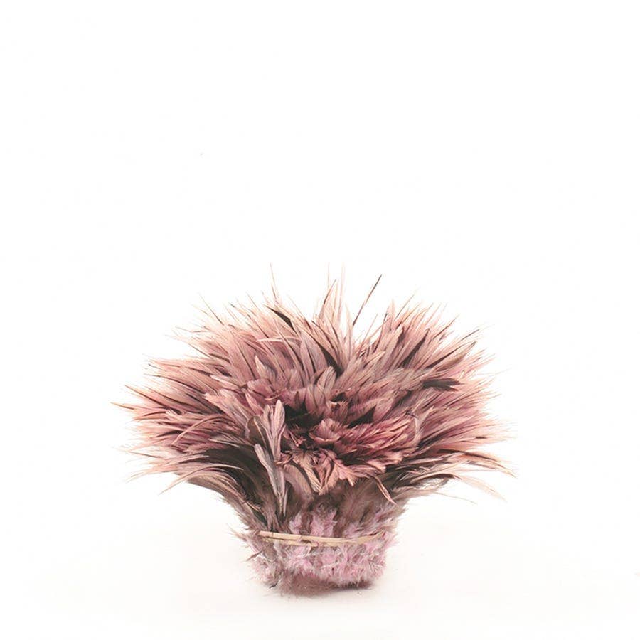 Badger Rooster Saddle Feathers Strung - 1/2 Yard (18" strip) 4-6" Rooster Feathers - Candy Pink