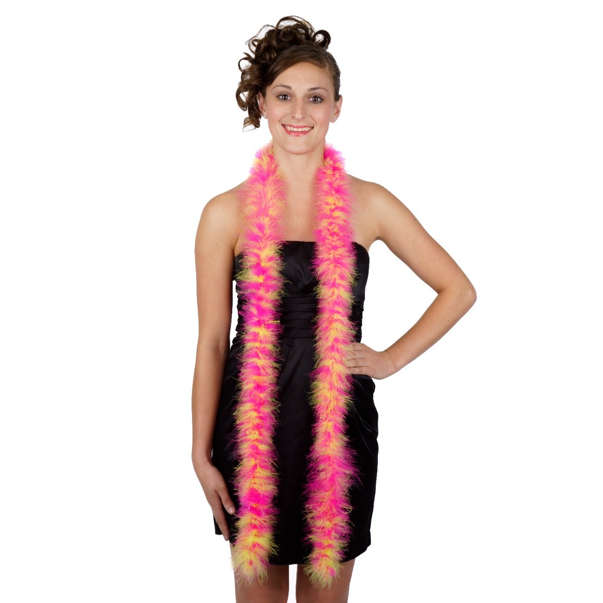 Marabou Feather Boa - Mediumweight  - Florescent Yellow - Shocking Pink