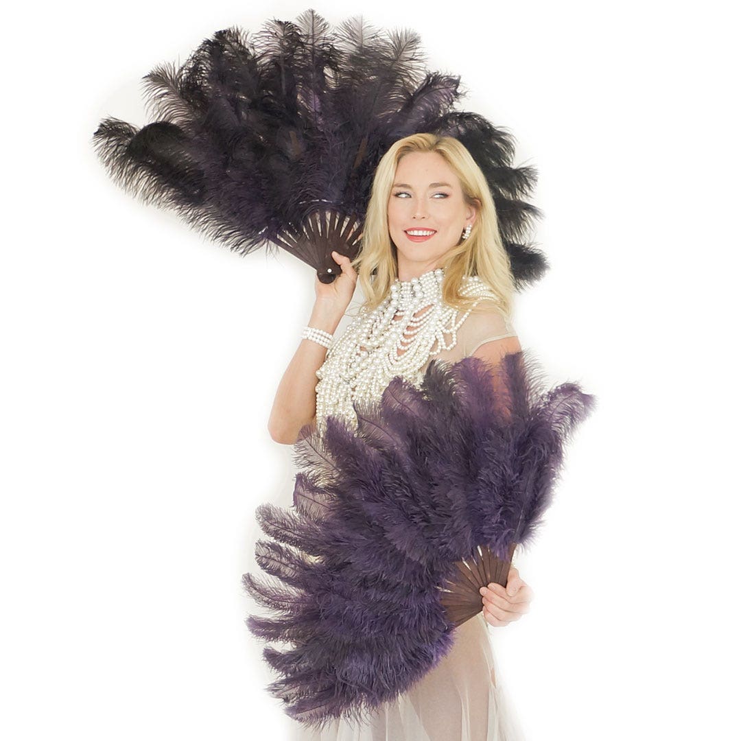 Ostrich Floss Feather Fan - Plum