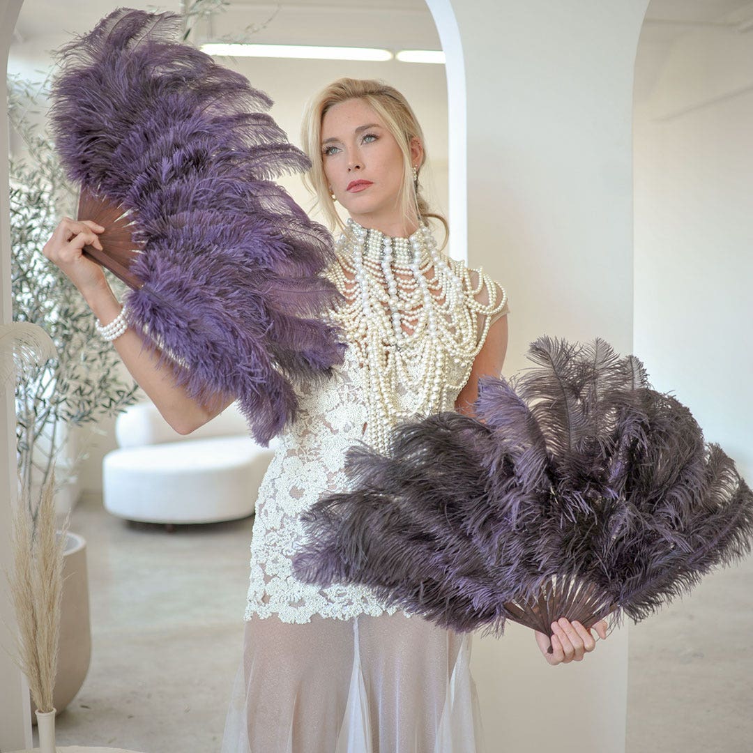 Ostrich Floss Feather Fan - Plum