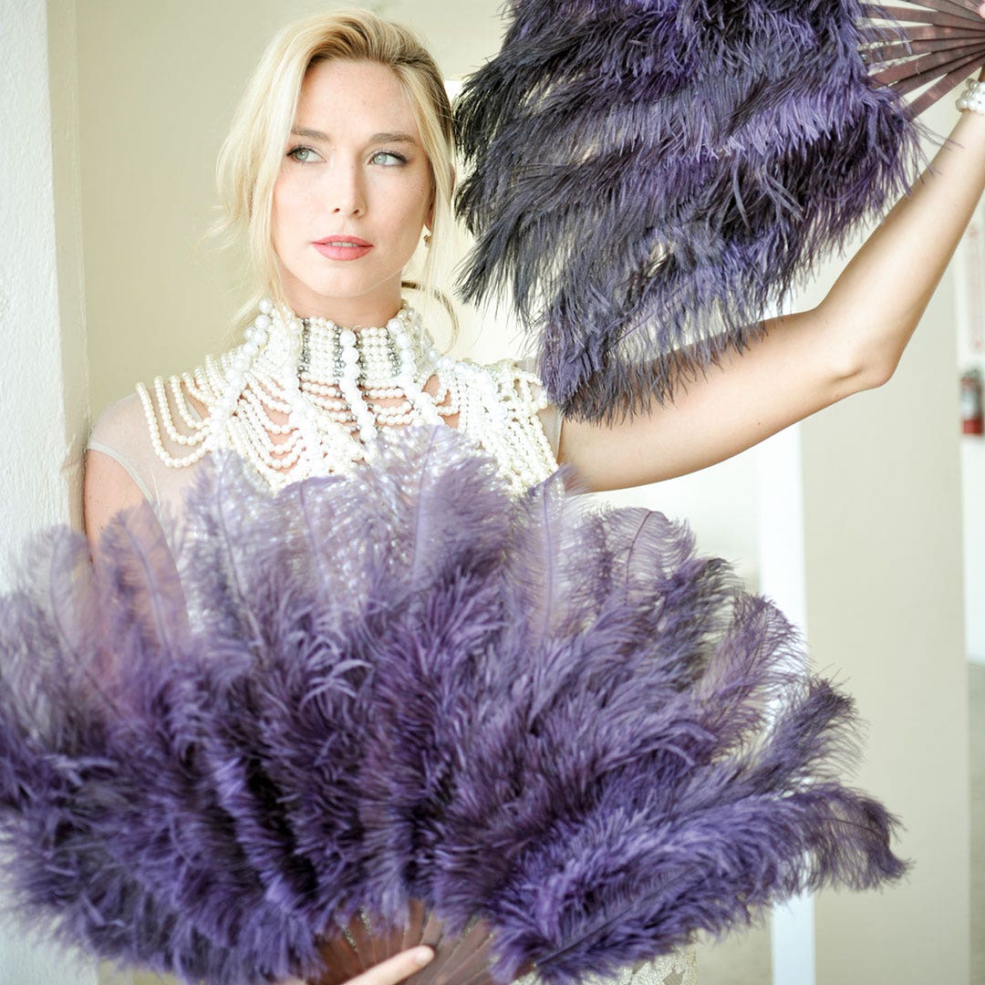 Ostrich Floss Feather Fan - Plum