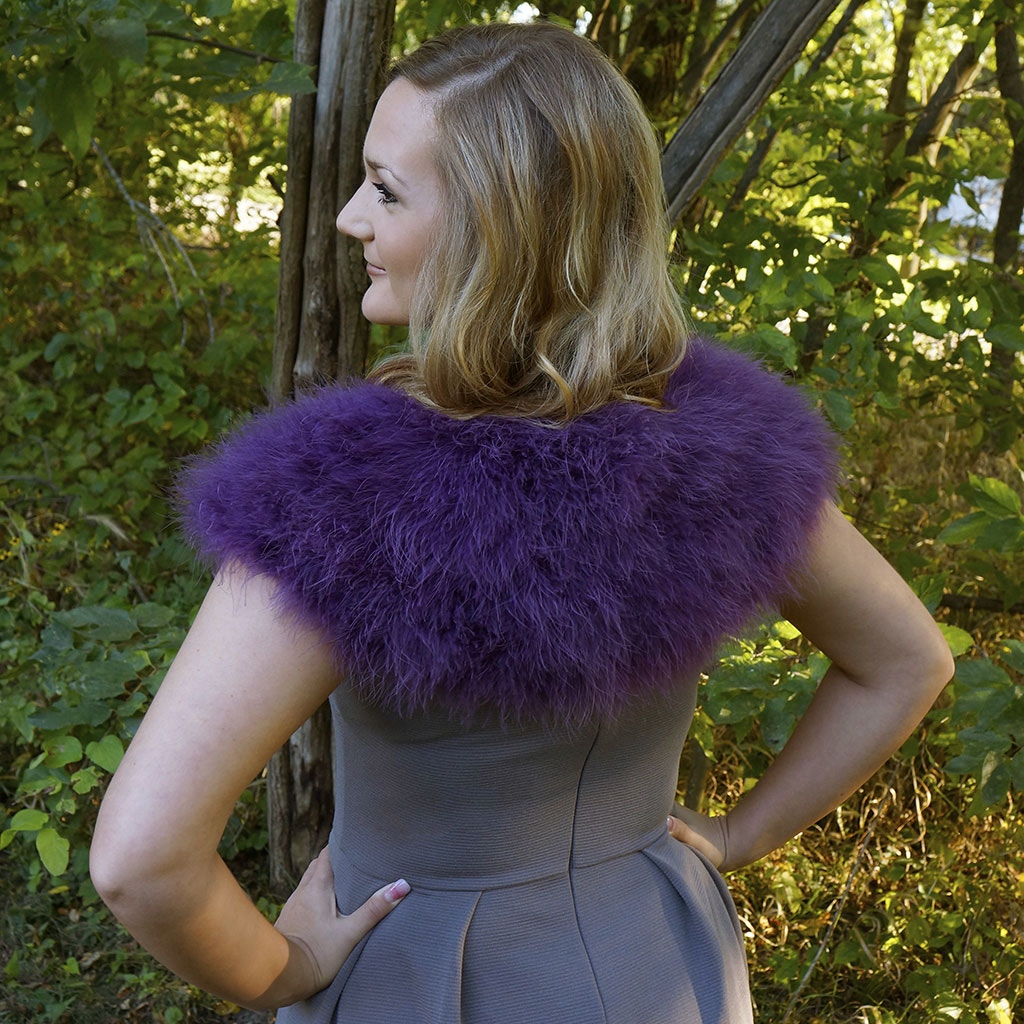 Marabou Feather Shawl w/Ribbon Ties Grape