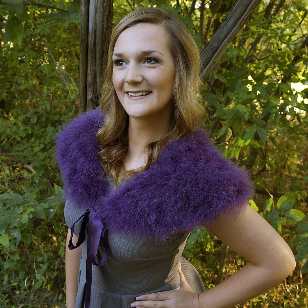 Marabou Feather Shawl w/Ribbon Ties Grape