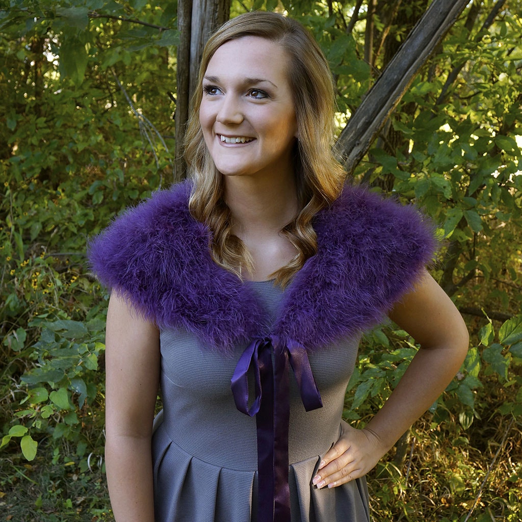 Marabou Feather Shawl w/Ribbon Ties Grape
