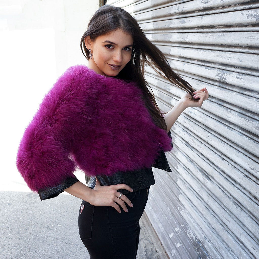 Marabou Jacket w/Pleather Trim Boysenberry