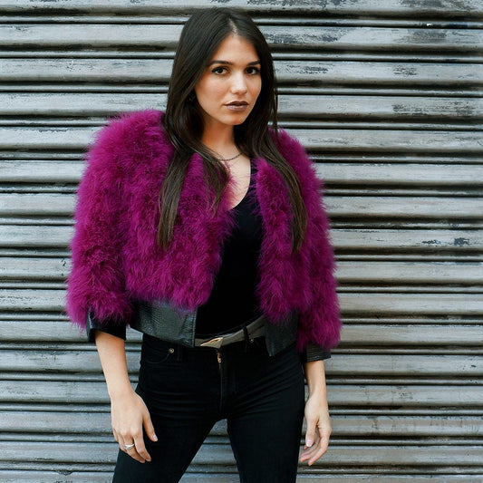 Marabou Jacket w/Pleather Trim Boysenberry