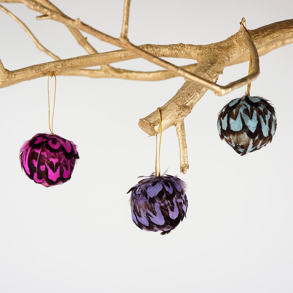 Venery Feather Ornament - Dyed 2" ball Lavender