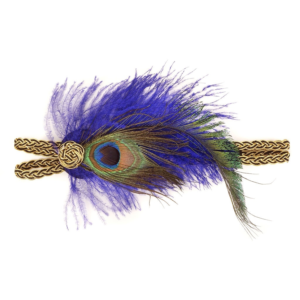 Feather Headband w/Ostrich/Peacock Gold/Black/Regal