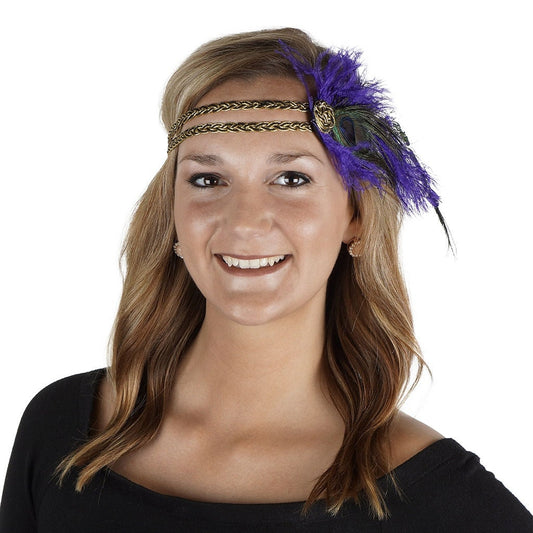 Feather Headband w/Ostrich/Peacock Gold/Black/Regal