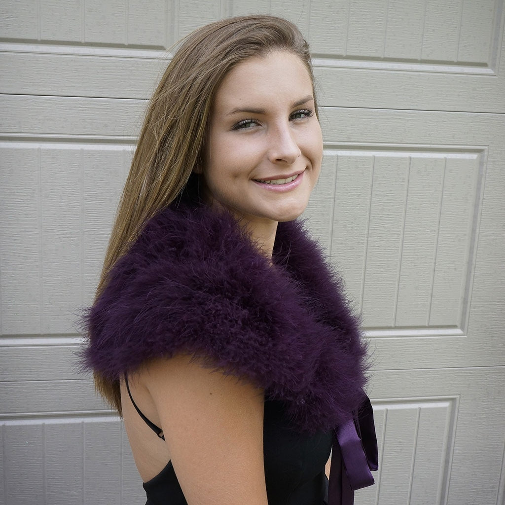 Marabou Feather Shawl w/Ribbon Ties Plum
