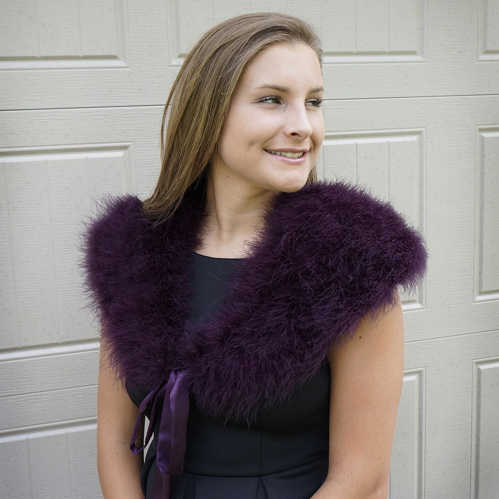 Marabou Feather Shawl w/Ribbon Ties Plum
