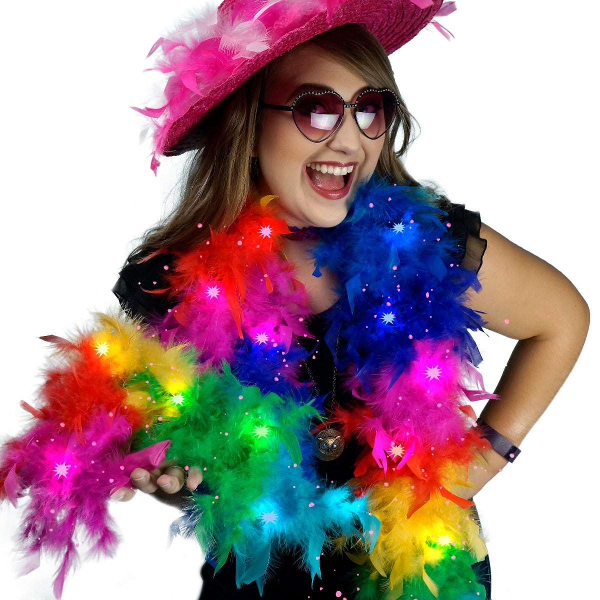 Chandelle Med Wt Boas Section Colors W/LED Lights Rainbow Brite