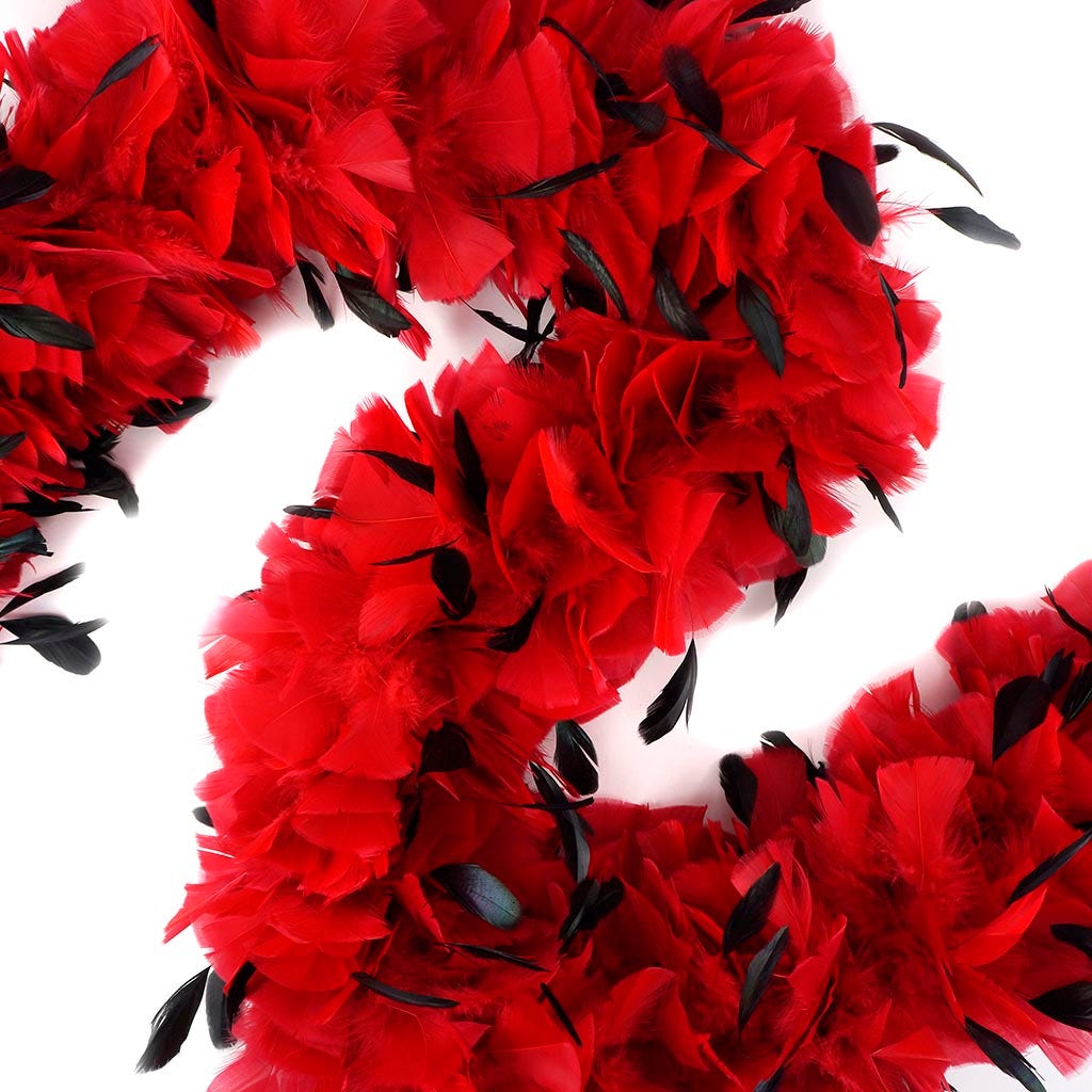 Turkey Feather Boa with Stripped Coque - Red/Black