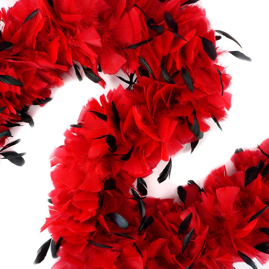 Turkey Feather Boa with Stripped Coque - Red/Black