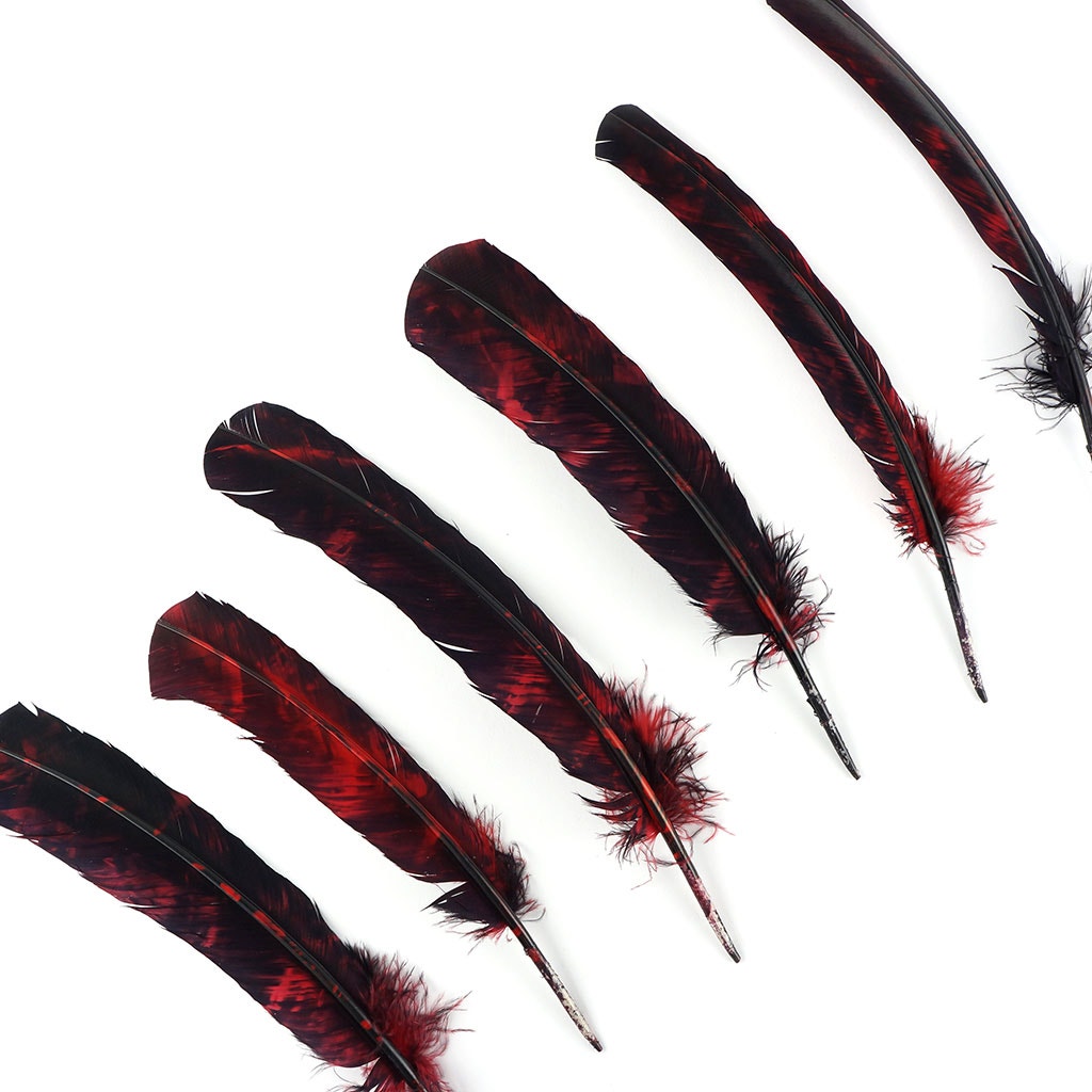 Turkey Quill Left Wing - Tie Dye - Red & Black
