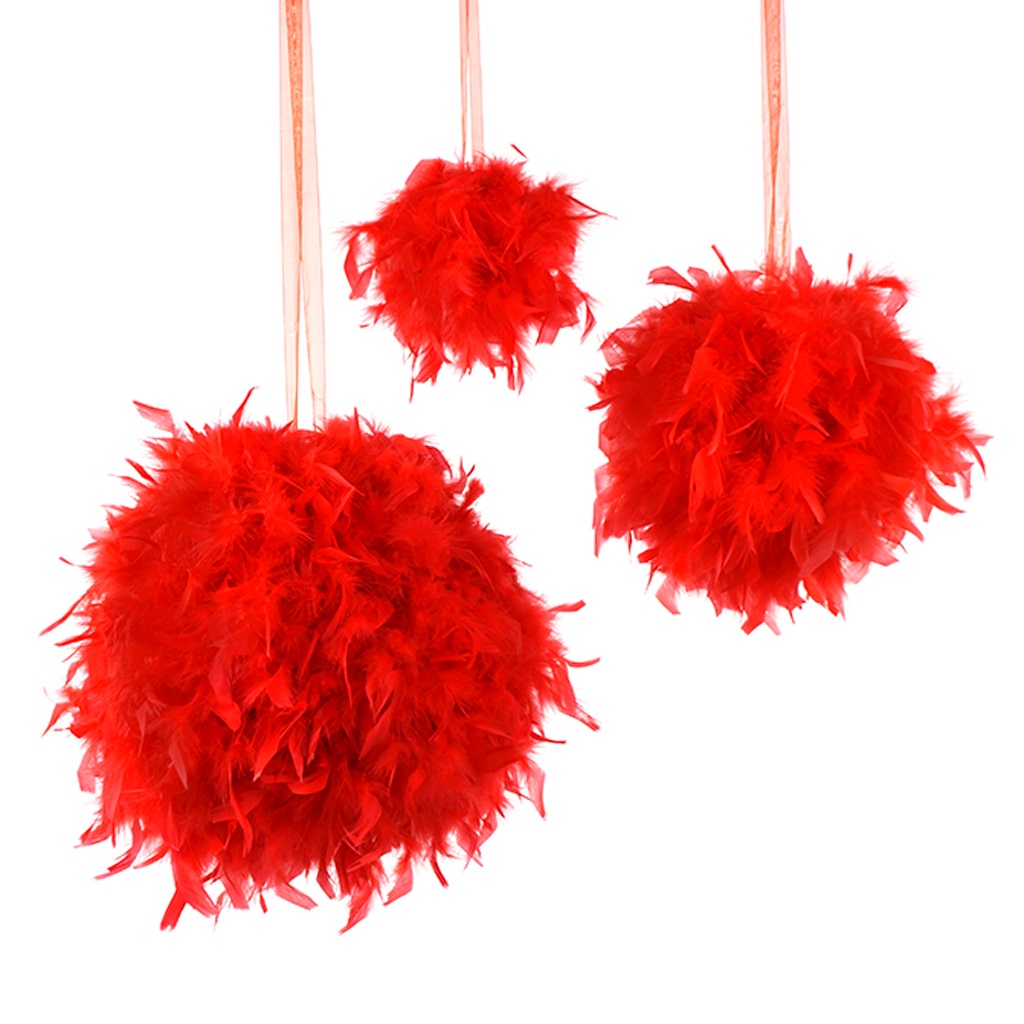 Chandelle Feather Pom Poms - Red - 6"