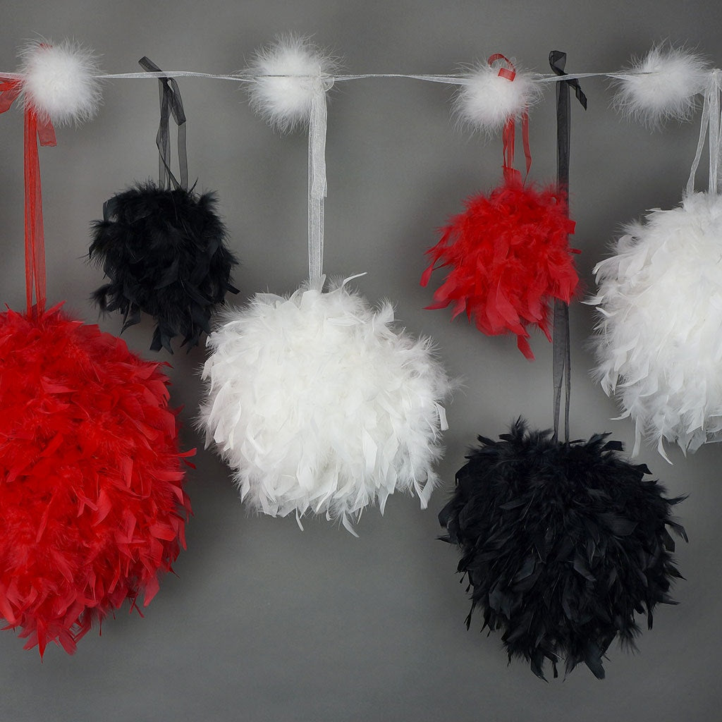Chandelle Feather Pom Poms - Red - 6"